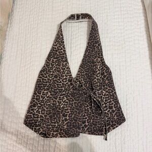 Pull&Bear Animal Print Denim Halter Blouse